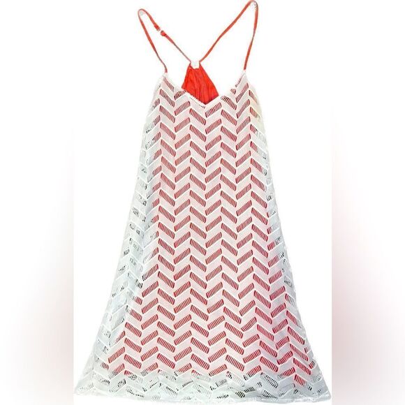 Vermilli XS mini dress white net with coral liner racer back adjustable strap - Picture 1 of 3